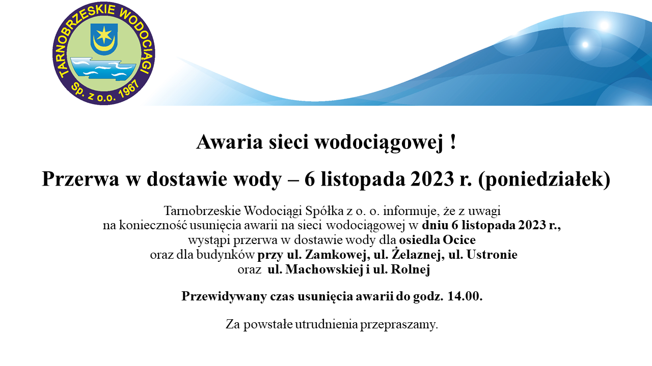 Przerwa w dostawie wody os Ocice i ul. Zamkowa 