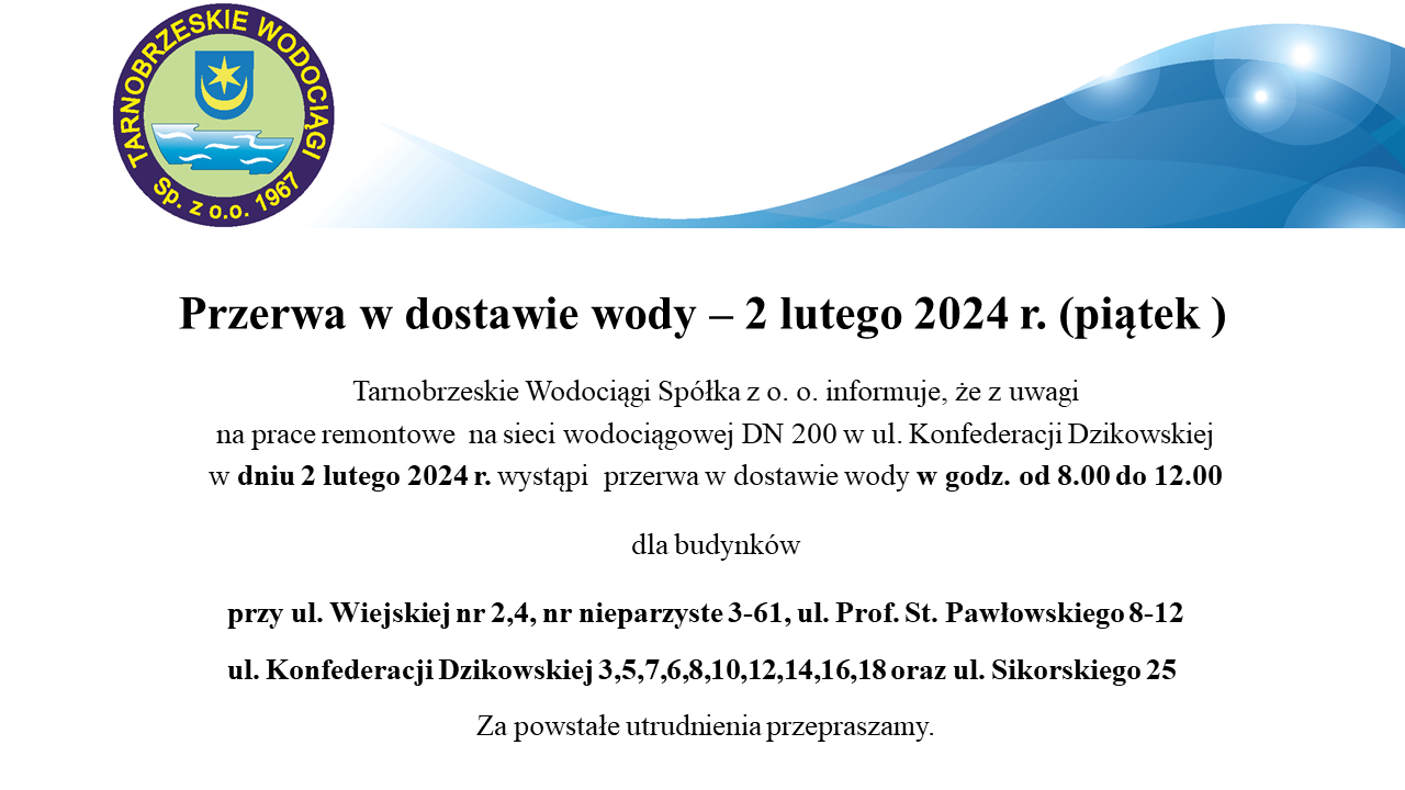 Przerwa w dostawie wody os Dzikw