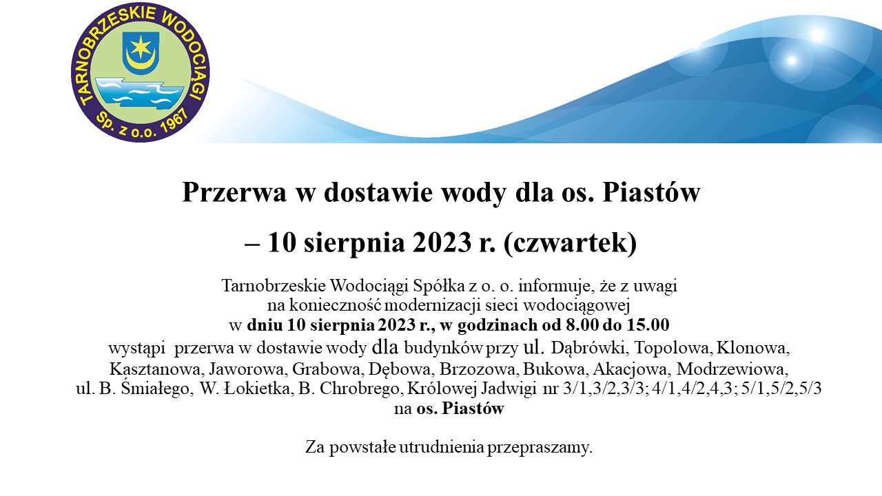 Przerwa w dostawie wody os Piastow