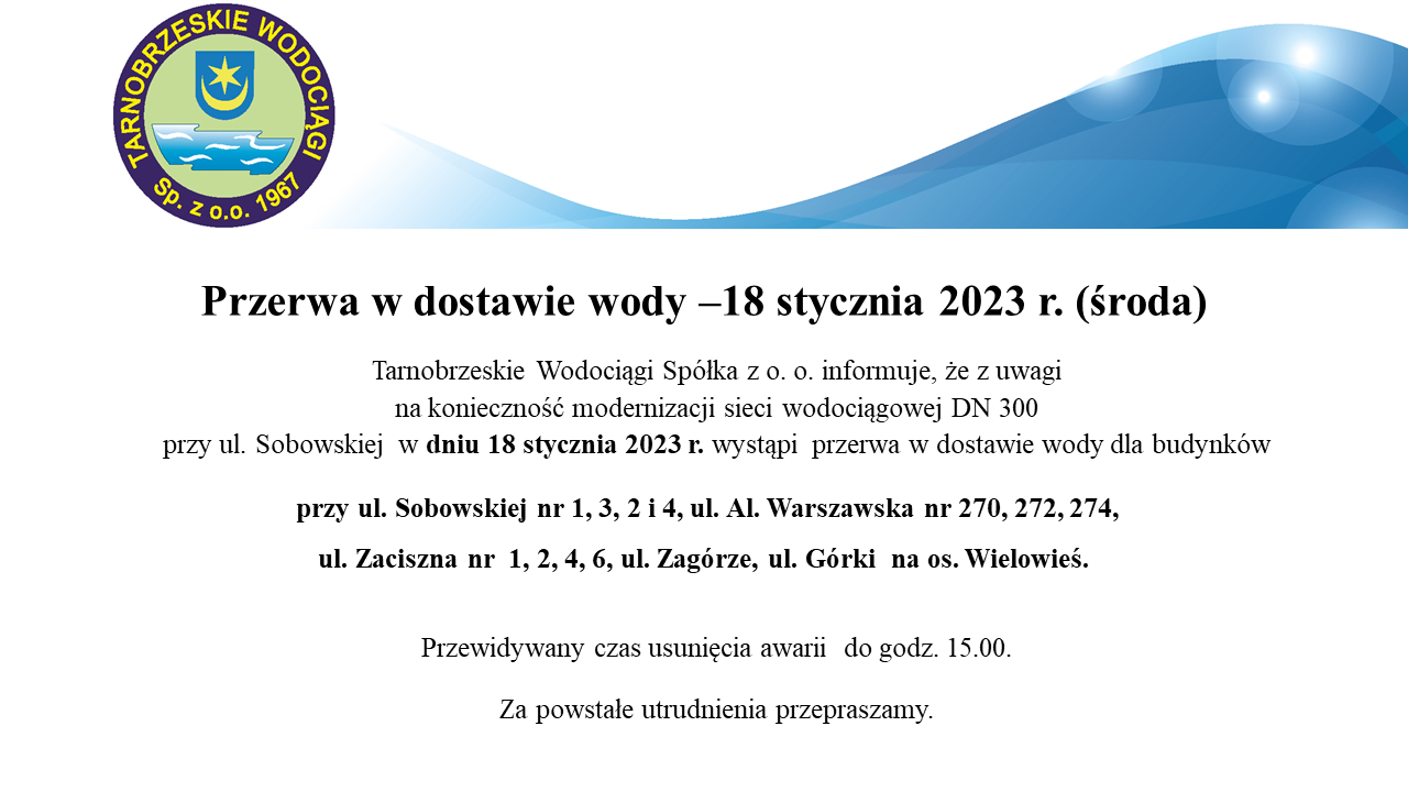 Przerwa w dostawie wody ulSobowska 