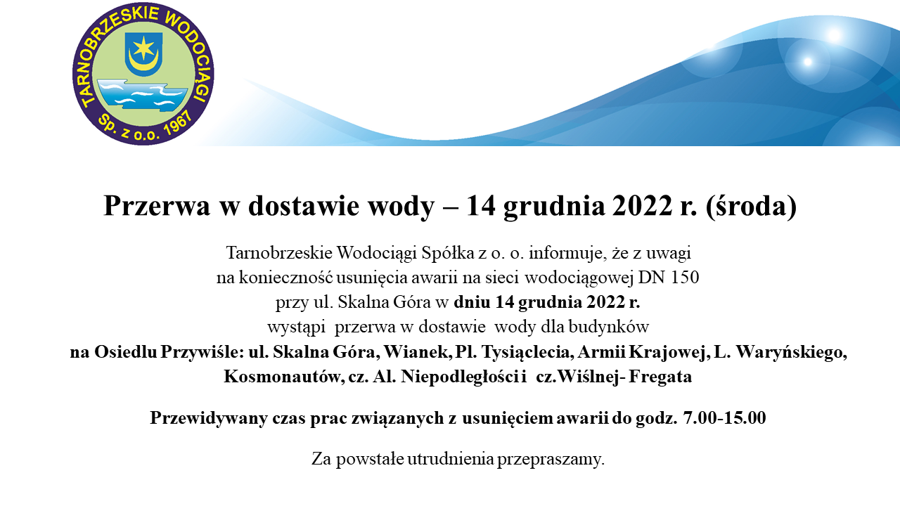 przerwa w dostawie wody 2022 12 12