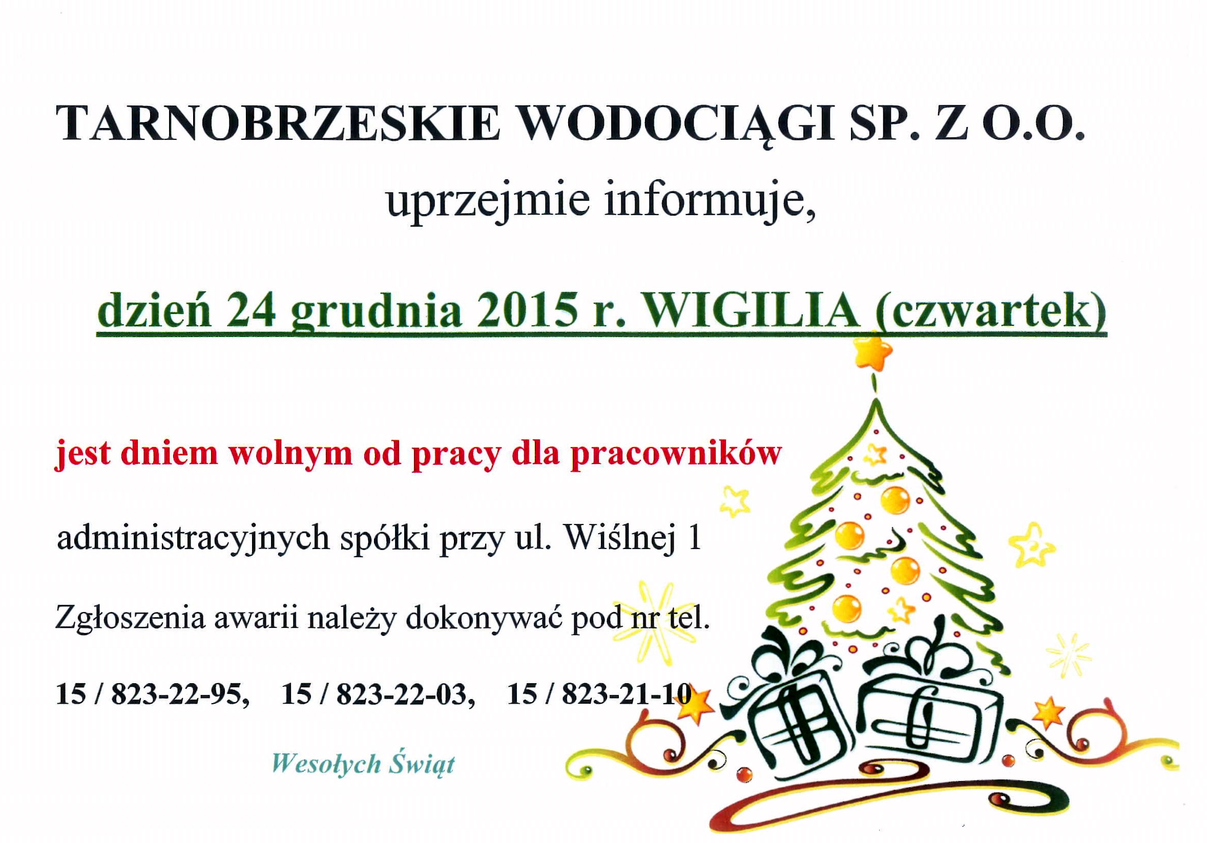 wigilia wolne 2015