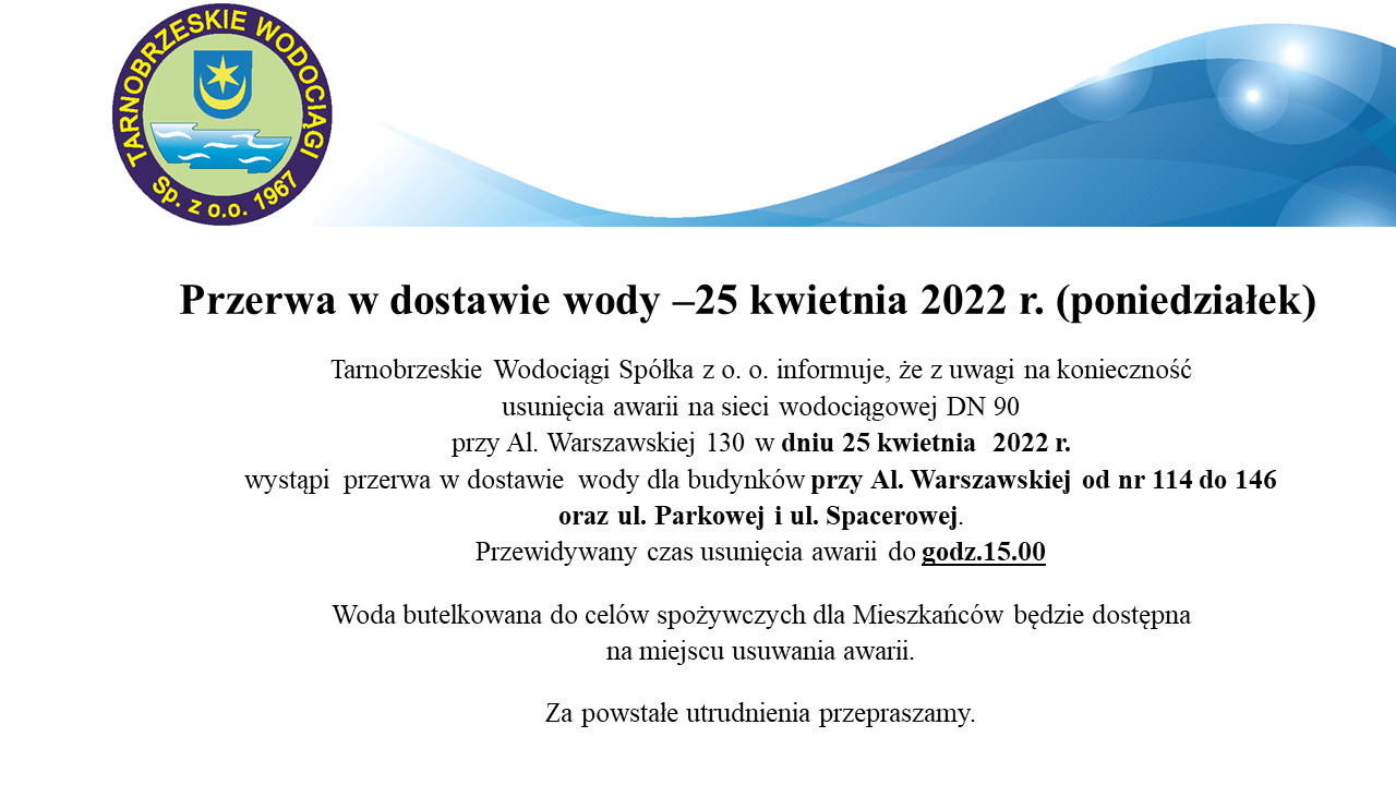 komunikat brak wody 2022 04 25