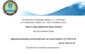 Dzień 2 maja dniem wolnym od pracy
